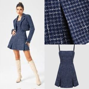 Cider Tweed Notched Collar Crop Blazer Jacket with Dress Size XS X-Small Blue
